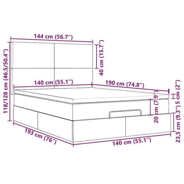 vidaXL Ottoman Bed with Mattresses & LEDs Dark Grey 140x190 cm Velvet