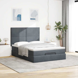 vidaXL Ottoman Bed with Mattresses & LEDs Dark Grey 140x190 cm Velvet