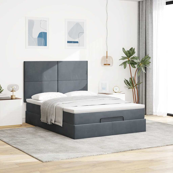 vidaXL Ottoman Bed with Mattresses & LEDs Dark Grey 140x190 cm Velvet
