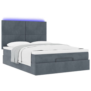 vidaXL Ottoman Bed with Mattresses & LEDs Dark Grey 140x190 cm Velvet
