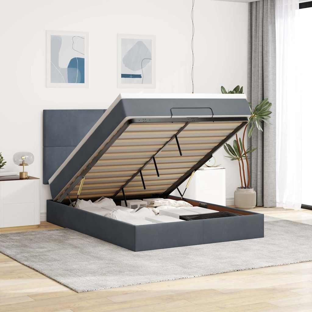 vidaXL Ottoman Bed with Mattresses & LEDs Dark Grey 140x190 cm Velvet