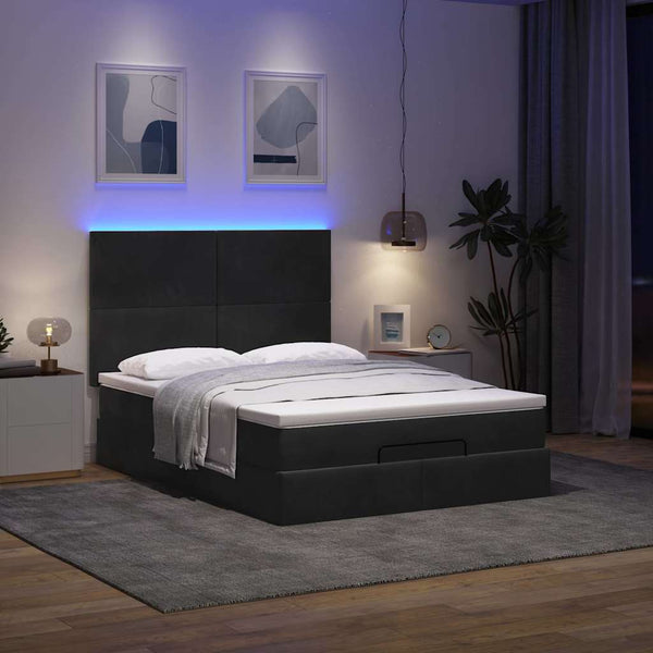 vidaXL Ottoman Bed with Mattresses & LEDs Black 140x190 cm Velvet