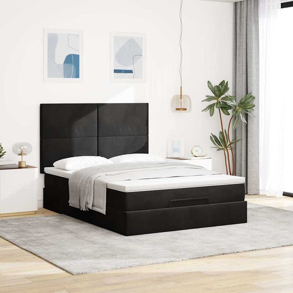 vidaXL Ottoman Bed with Mattresses & LEDs Black 140x190 cm Velvet