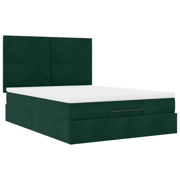 vidaXL Ottoman Bed with Mattresses & LEDs Dark Green 140x190 cm Velvet
