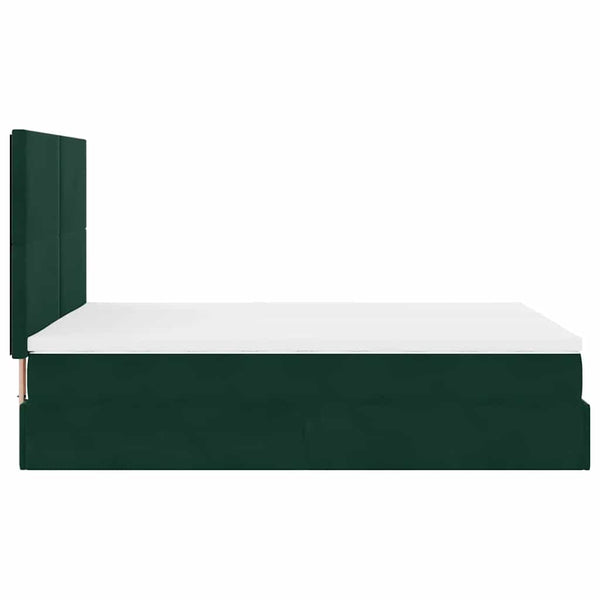 vidaXL Ottoman Bed with Mattresses & LEDs Dark Green 140x190 cm Velvet