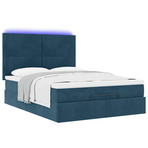 vidaXL Ottoman Bed with Mattresses & LEDs Dark Blue 140x190 cm Velvet