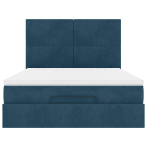 vidaXL Ottoman Bed with Mattresses & LEDs Dark Blue 140x190 cm Velvet