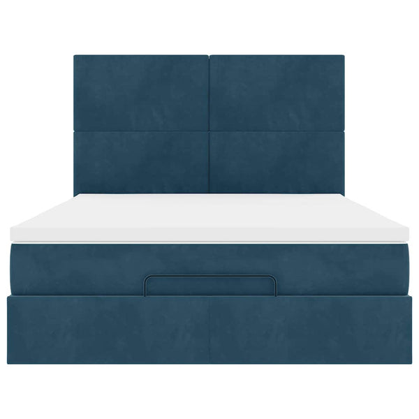 vidaXL Ottoman Bed with Mattresses & LEDs Dark Blue 140x190 cm Velvet