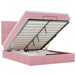 vidaXL Ottoman Bed with Mattresses & LEDs Pink 140x190 cm Velvet