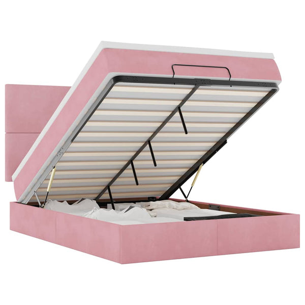 vidaXL Ottoman Bed with Mattresses & LEDs Pink 140x190 cm Velvet