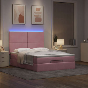 vidaXL Ottoman Bed with Mattresses & LEDs Pink 140x190 cm Velvet