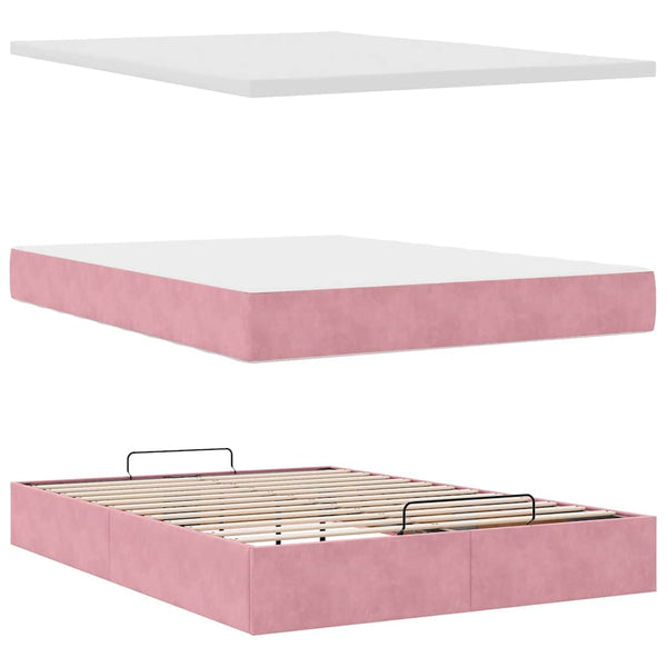 vidaXL Ottoman Bed with Mattresses & LEDs Pink 140x190 cm Velvet