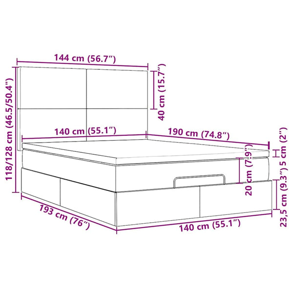 vidaXL Ottoman Bed with Mattresses & LEDs Pink 140x190 cm Velvet