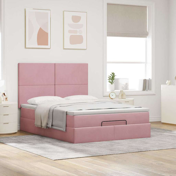 vidaXL Ottoman Bed with Mattresses & LEDs Pink 140x190 cm Velvet