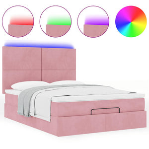vidaXL Ottoman Bed with Mattresses & LEDs Pink 140x190 cm Velvet