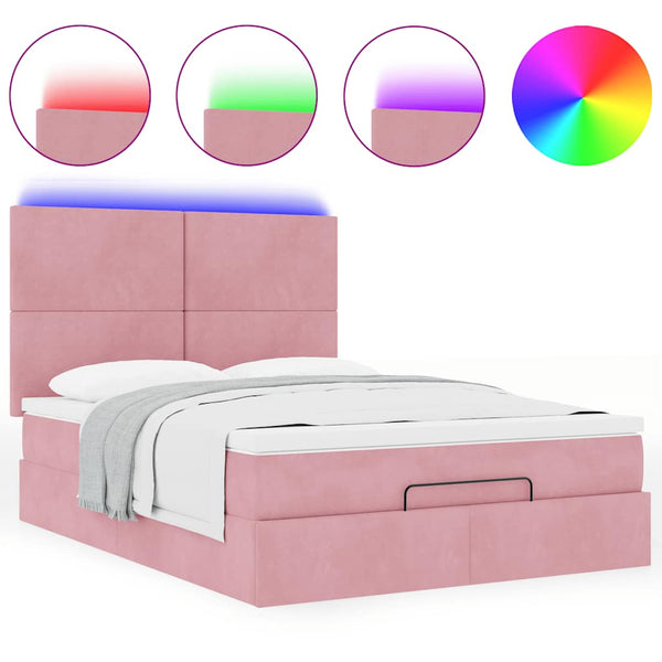 vidaXL Ottoman Bed with Mattresses & LEDs Pink 140x190 cm Velvet