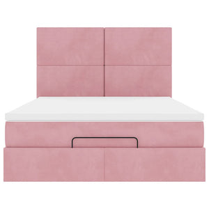 vidaXL Ottoman Bed with Mattresses & LEDs Pink 140x190 cm Velvet