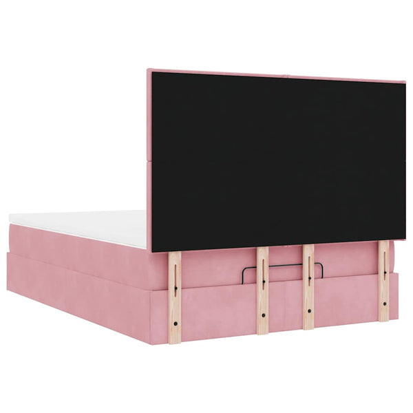 vidaXL Ottoman Bed with Mattresses & LEDs Pink 140x190 cm Velvet