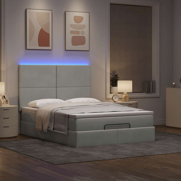 vidaXL Ottoman Bed with Mattresses & LEDs Light Grey 140x200 cm Velvet