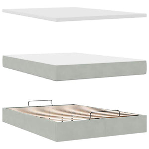 vidaXL Ottoman Bed with Mattresses & LEDs Light Grey 140x200 cm Velvet