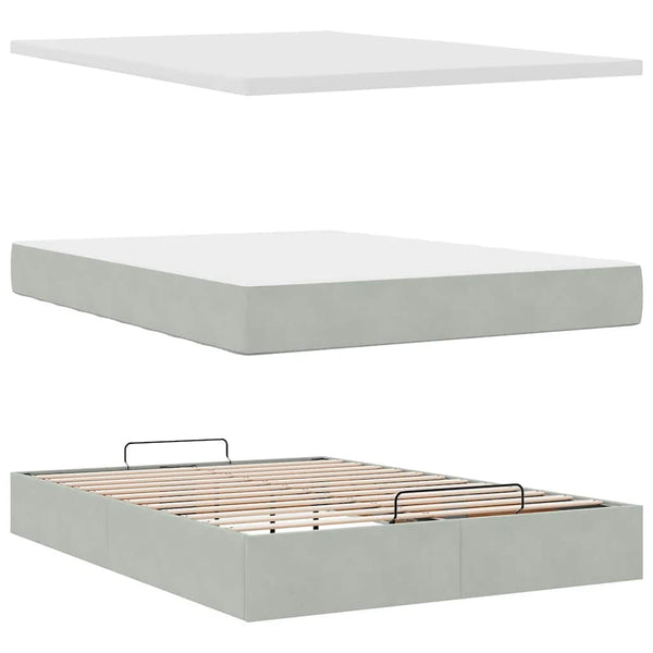 vidaXL Ottoman Bed with Mattresses & LEDs Light Grey 140x200 cm Velvet