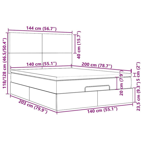 vidaXL Ottoman Bed with Mattresses & LEDs Light Grey 140x200 cm Velvet