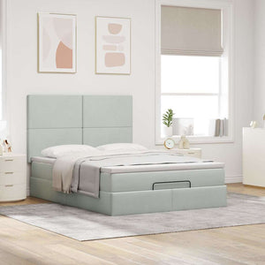 vidaXL Ottoman Bed with Mattresses & LEDs Light Grey 140x200 cm Velvet