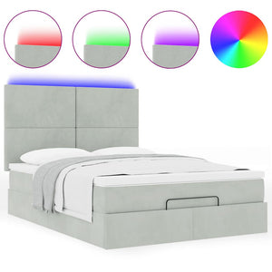 vidaXL Ottoman Bed with Mattresses & LEDs Light Grey 140x200 cm Velvet