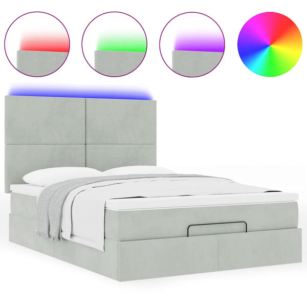 vidaXL Ottoman Bed with Mattresses & LEDs Light Grey 140x200 cm Velvet
