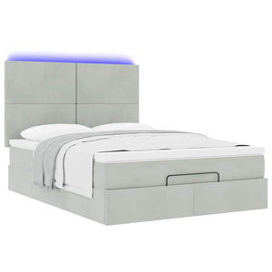 vidaXL Ottoman Bed with Mattresses & LEDs Light Grey 140x200 cm Velvet