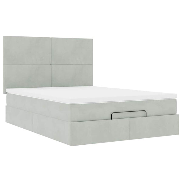 vidaXL Ottoman Bed with Mattresses & LEDs Light Grey 140x200 cm Velvet