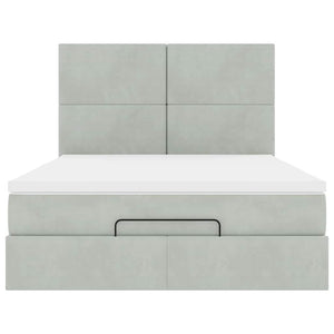 vidaXL Ottoman Bed with Mattresses & LEDs Light Grey 140x200 cm Velvet