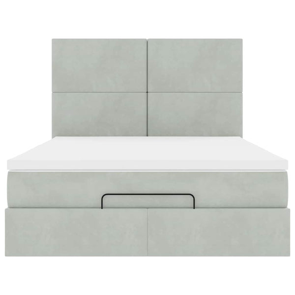 vidaXL Ottoman Bed with Mattresses & LEDs Light Grey 140x200 cm Velvet