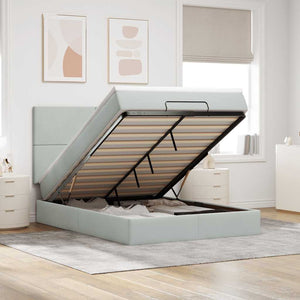 vidaXL Ottoman Bed with Mattresses & LEDs Light Grey 140x200 cm Velvet