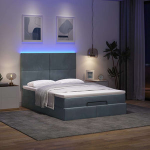vidaXL Ottoman Bed with Mattresses & LEDs Dark Grey 140x200 cm Velvet
