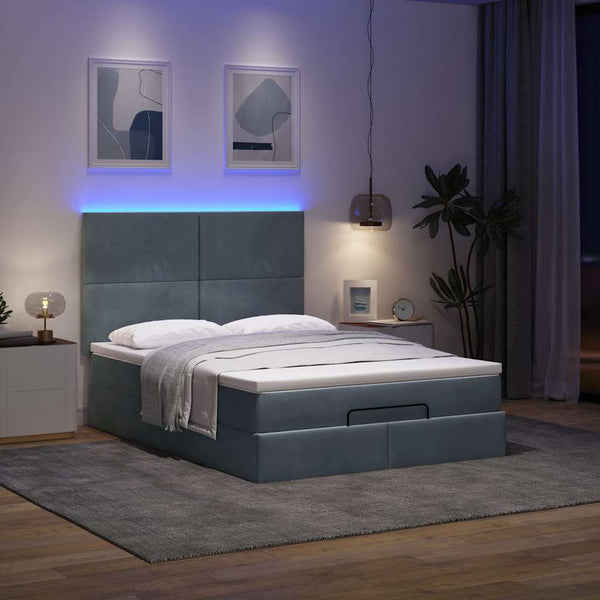 vidaXL Ottoman Bed with Mattresses & LEDs Dark Grey 140x200 cm Velvet