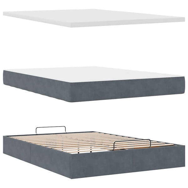 vidaXL Ottoman Bed with Mattresses & LEDs Dark Grey 140x200 cm Velvet