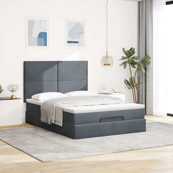vidaXL Ottoman Bed with Mattresses & LEDs Dark Grey 140x200 cm Velvet