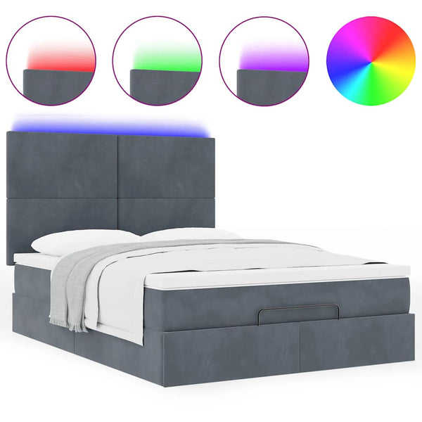 vidaXL Ottoman Bed with Mattresses & LEDs Dark Grey 140x200 cm Velvet