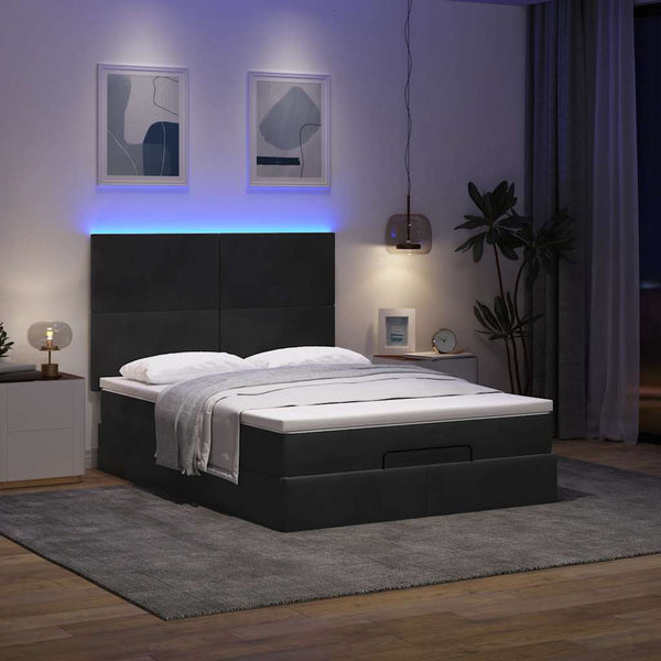 vidaXL Ottoman Bed with Mattresses & LEDs Black 140x200 cm Velvet