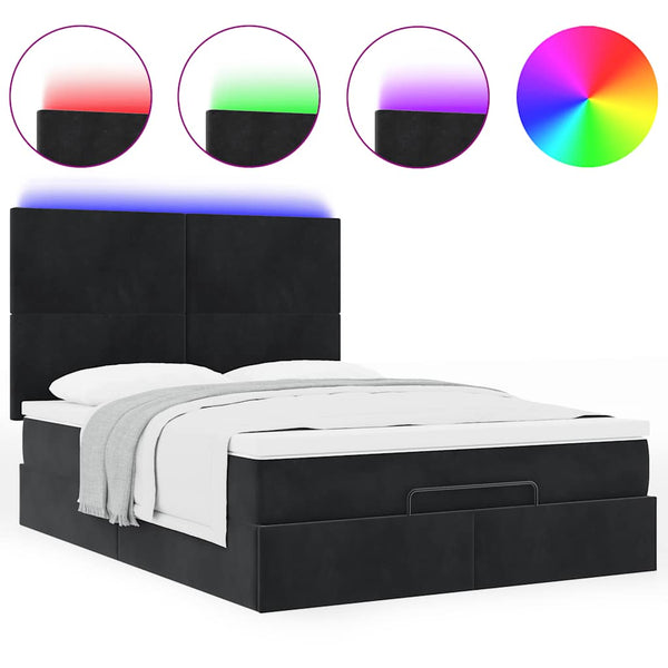 vidaXL Ottoman Bed with Mattresses & LEDs Black 140x200 cm Velvet