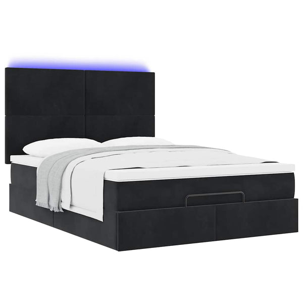 vidaXL Ottoman Bed with Mattresses & LEDs Black 140x200 cm Velvet
