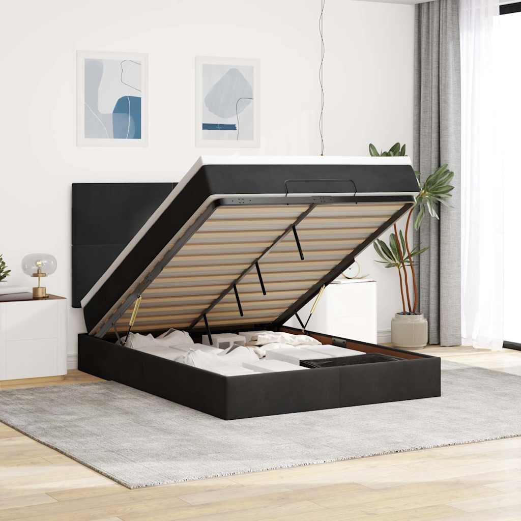vidaXL Ottoman Bed with Mattresses & LEDs Black 140x200 cm Velvet