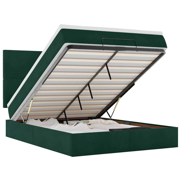 vidaXL Ottoman Bed with Mattresses & LEDs Dark Green 140x200 cm Velvet