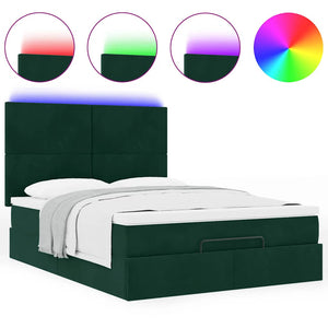 vidaXL Ottoman Bed with Mattresses & LEDs Dark Green 140x200 cm Velvet