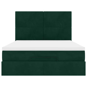 vidaXL Ottoman Bed with Mattresses & LEDs Dark Green 140x200 cm Velvet