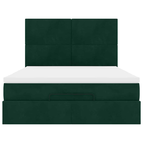 vidaXL Ottoman Bed with Mattresses & LEDs Dark Green 140x200 cm Velvet