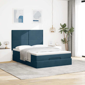 vidaXL Ottoman Bed with Mattresses & LEDs Dark Blue 140x200 cm Velvet