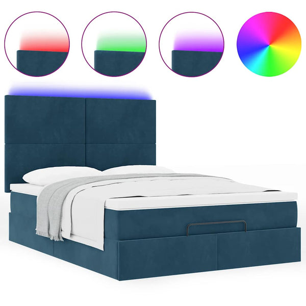 vidaXL Ottoman Bed with Mattresses & LEDs Dark Blue 140x200 cm Velvet