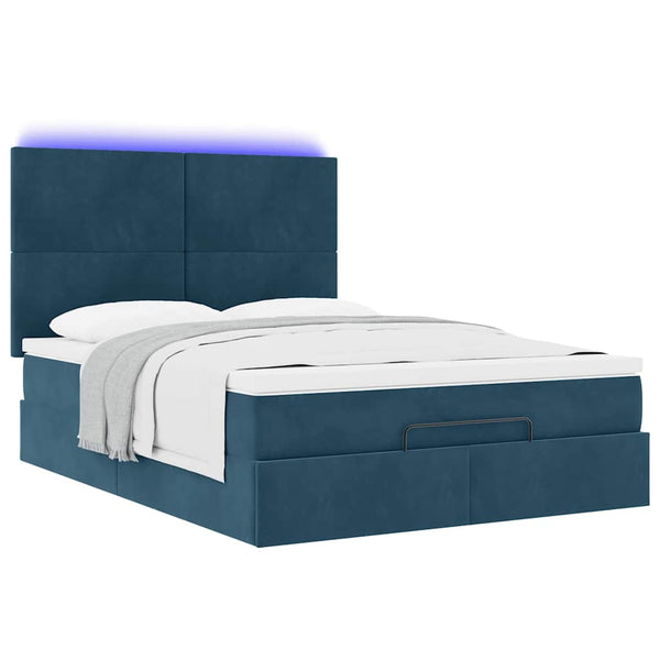 vidaXL Ottoman Bed with Mattresses & LEDs Dark Blue 140x200 cm Velvet